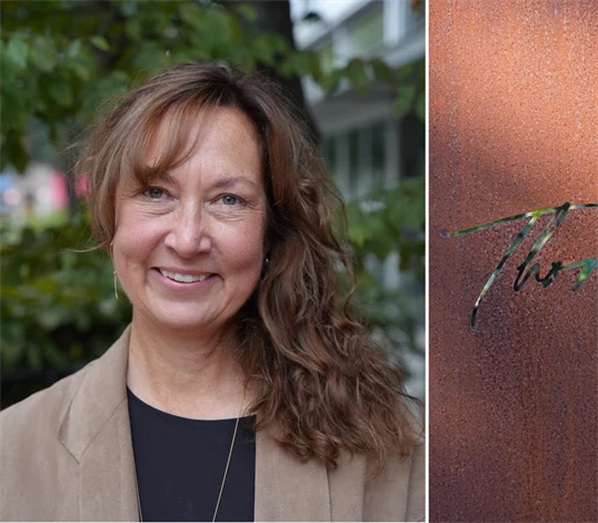 Bild på Heather Öberg, vd för Thora Vingård, och företagets logotyp.