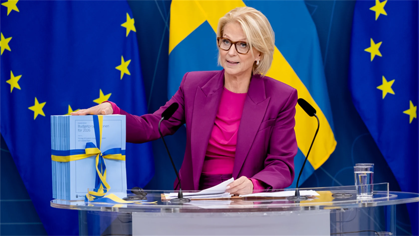 Finansminister Elisabeth Svantesson presenterar budgetpropositionen för 2026.