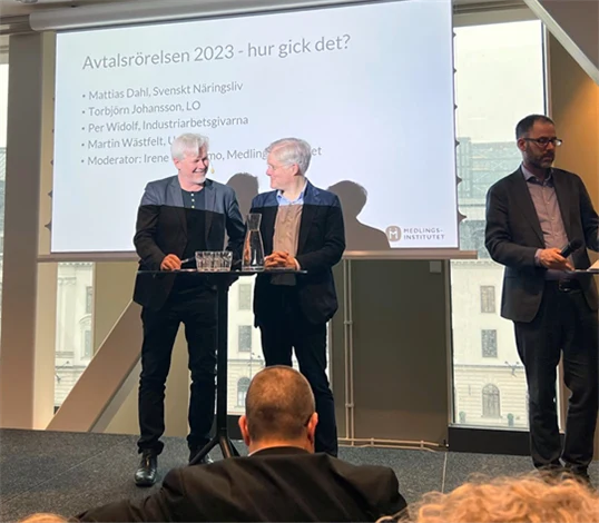 Irene Wennemo (Medlingsinstitutet), Torbjörn Johansson (LO), Martin Wästfelt (Unionen), Per Widolf (Industriarbetsgivarna) och Mattias Dahl (Svenskt Näringsliv).