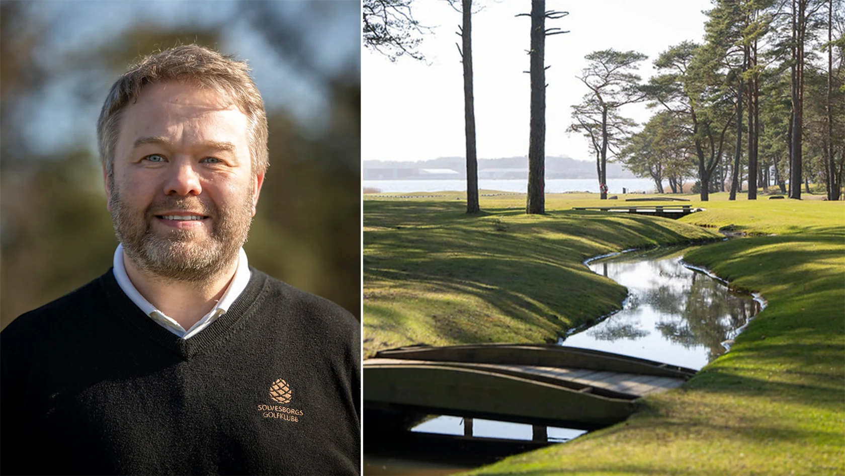 Bild på Kristian Olsson, klubbchef för Sölvesborgs GK, och diket som sammansluter banans olika våtmarker.